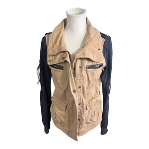 LA Hearts Khaki & Grey Contrast Long Sleeves Aztec Print Safari Jacket Sz Sm EUC